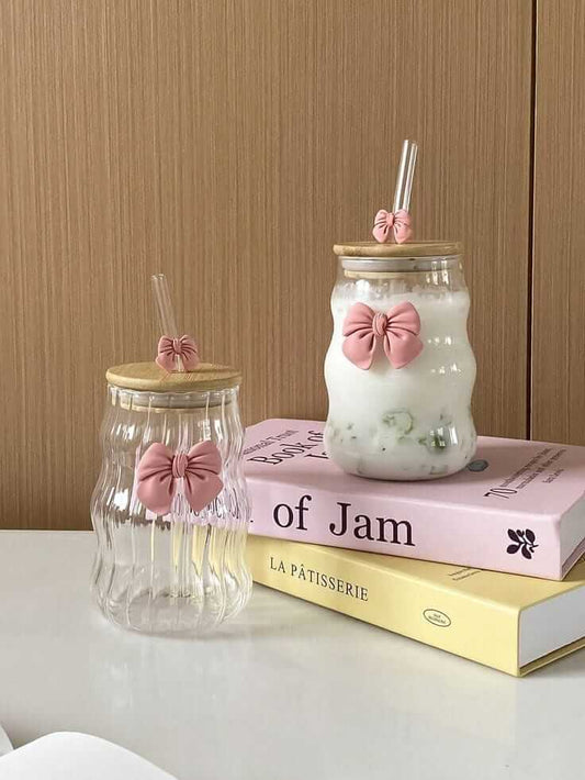 Bow Glass Cup with Straw & Lid – Pinterest Aesthetic