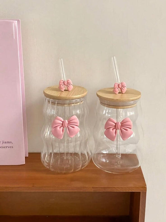 Bow Glass Cup with Straw & Lid – Pinterest Aesthetic