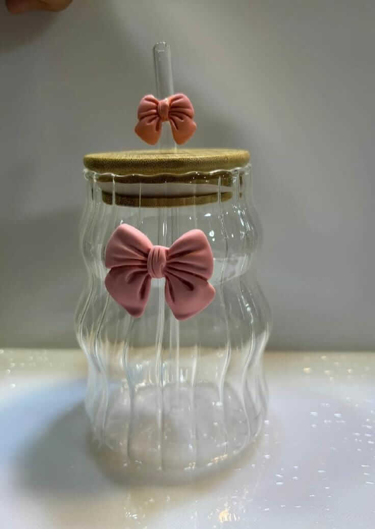 Bow Glass Cup with Straw & Lid – Pinterest Aesthetic