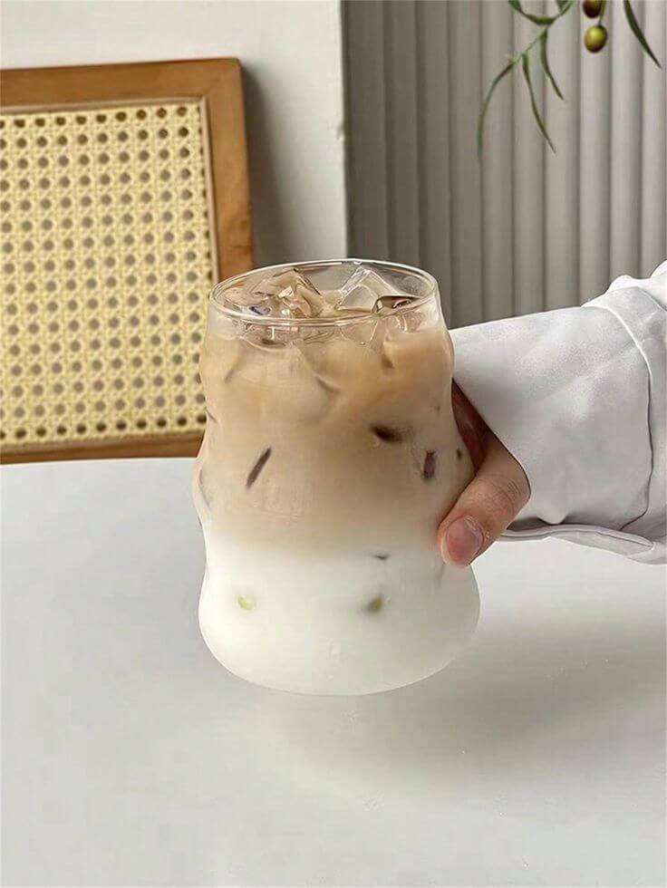 Ribbed Glass Cup with Lid + Free Glass Straw